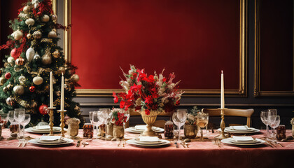 Festive table for guests on New Year's Eve or Christmas