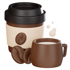 Coffee Paper Cup and Coffee Mug 3D Icon