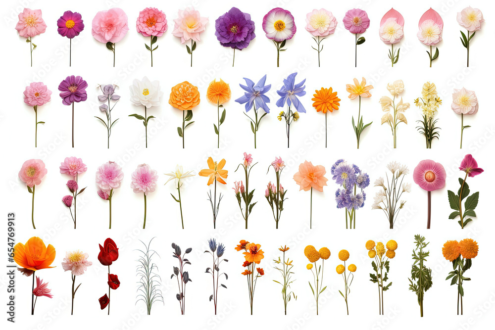 Poster Single flowers collection, set isolated on transparent white background