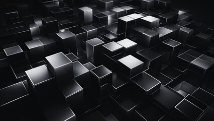 Abstract black background with 3d cubes shape and solid texture, futuristic and modern background with dark shadow and effect, for banner, backdrop, wallpaper