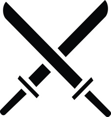 Swords in flat style and silhouettes isolated on white background. Icon set of ancient swords. Vector . Medieval swords