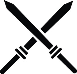 Swords in flat style and silhouettes isolated on white background. Icon set of ancient swords. Vector . Medieval swords