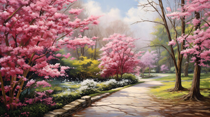 A painting of a path in a park