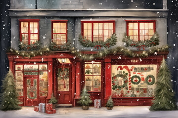 A cozy Christmas shop full of all sorts of gifts - obrazy, fototapety, plakaty