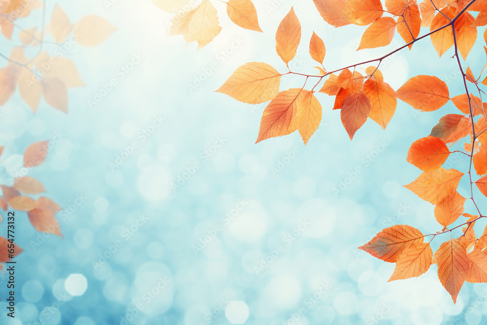 Poster Sky blue autumn foliage background