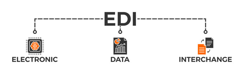 EDI banner web icon vector illustration concept for electronic data interchange of business documents standard format with a cloud server, exchange, database, file, chart, automation, and process .