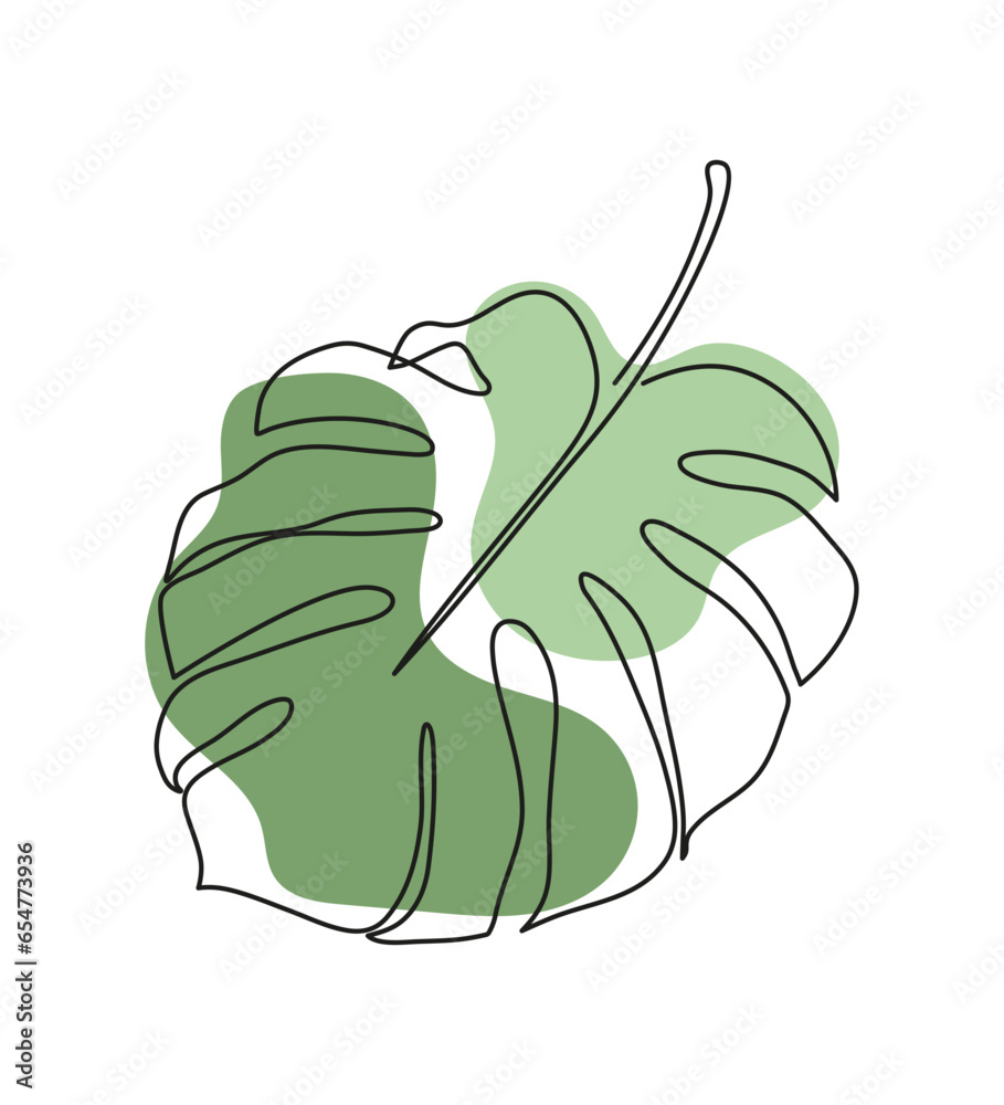 Poster Monstera leaf in minimalist style, one line drawing