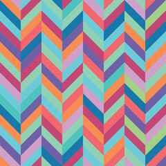 Seamless chevron pattern in vibrant tones. Herringbone shape abstract background. Texture design for tile, cover, poster, flyer, banner, wall, backdrop, textile. Vector illustration.