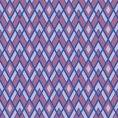 Seamless rhombus geometric pattern. Abstract background diamond shape red, blue, gray tones. Texture design for tiles, posters, flyers, banners, walls, textiles, clothes. Vector illustration.