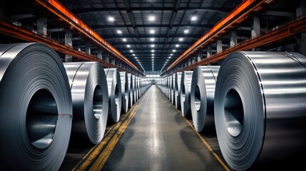 Galvanized steel coil in steel plant in factory building - obrazy, fototapety, plakaty