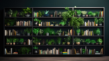 Modern Decorative Element: Contemporary Bookshelf with Plants for Virtual Office Backdrops and Studio Backgrounds