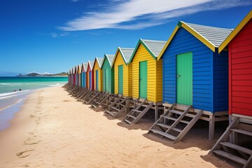 Colorful seaside huts. Generative AI