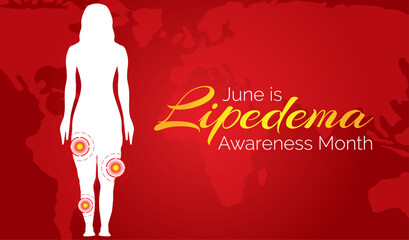 Red Lipedema Awareness Month Background Illustration with Woman and Pain