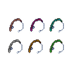 Pixel art sets of fishing rod with variation color item asset simple bits of fishing rod on pixelated style 8bits perfect for game asset or design asset element for your game design asset
