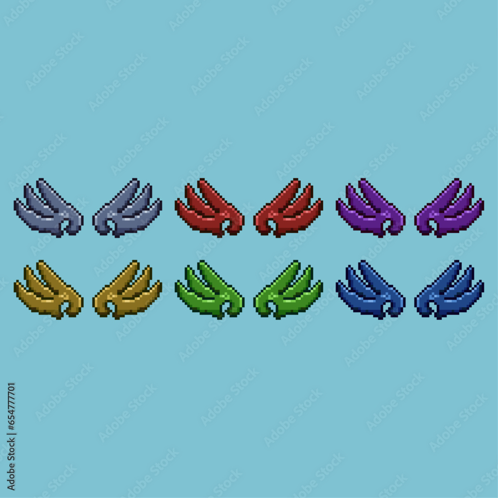 Poster pixel art sets of wings with variation color item asset simple bits of wings for character on pixela
