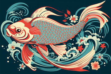 Japanese style design vector, vector design of a fish - obrazy, fototapety, plakaty
