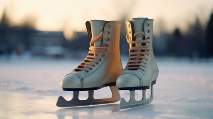 Shoes of ice skates in the snow