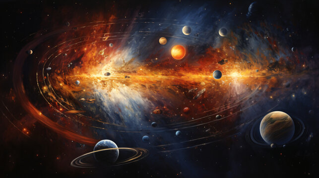 A painting of the solar system with its planets