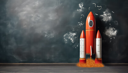 Back to school with rocket- banner with copyspace background.