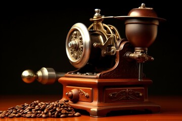 A café coffee grinder with a bean hopper. Generative AI