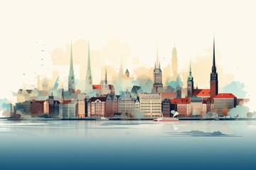 Hamburg skyline with layers and landmark gradients. Generative AI