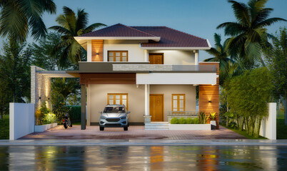 3d illustration of a newly built luxury home © abhijith3747