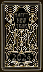 Happy new 2024 year art deco card, vector illustration	