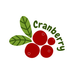 Cranberry cartoon logo. Hand drawn wild berry. Isolated vector illustration on white backgroud - obrazy, fototapety, plakaty