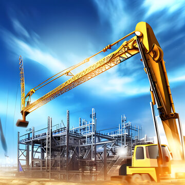 Construction design with modern under constructed building and equipments