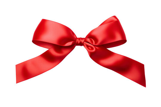 Red tied Christmas silk ribbon on transparent background