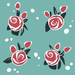 レトロな赤いバラのイラスト