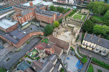amazing aerial view of the downtown and Reading Abbey Ruins of Reading, Berkshire, UK