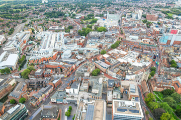Fototapeta na wymiar amazing aerial view of the downtown and High Street of Reading, Berkshire, UK