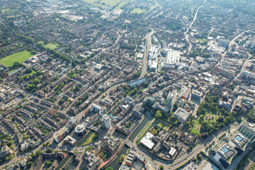Obraz premium amazing aerial view of the downtown and High Street of Reading, Berkshire, UK