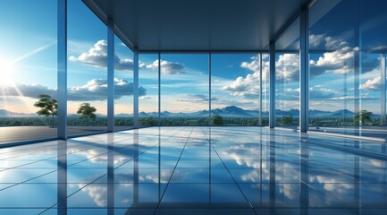 Modern building architecture with glass floor