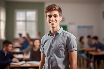 Fototapeta premium portrait of young man in school class with casual outfit