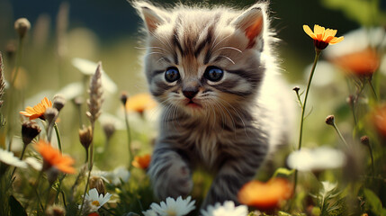 Naklejka na ściany i meble cat in the grass HD 8K wallpaper Stock Photographic Image