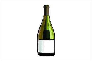 Vector wine watercolor bottle isolated on transparent background.