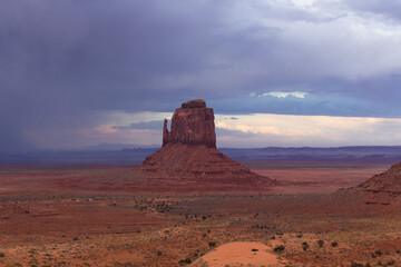 The Monument Valley Navajo Tribal Park in Arizona, USA. View of the East Mitten Butte Monument.