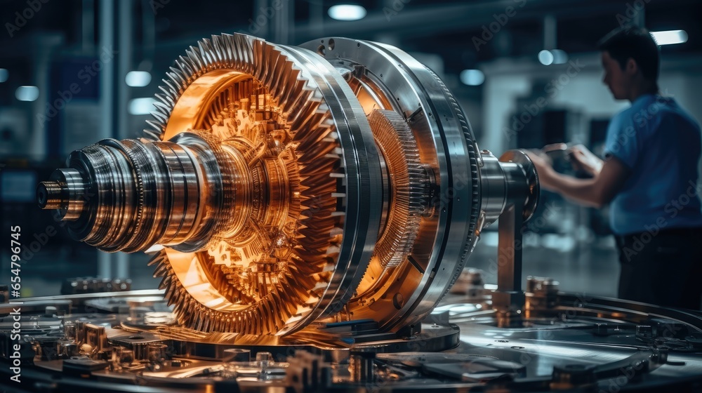 Poster professional jet engine and machinery operators collaborate on a new type of a electric turbine engi