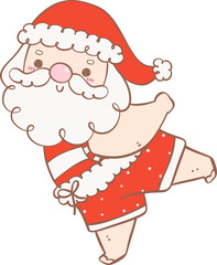 Cute Summer Santa Claus, kawaii Christmas cartoon doodle hand drawing outline