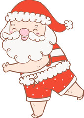 Cute Summer Santa Claus, kawaii Christmas cartoon doodle hand drawing outline
