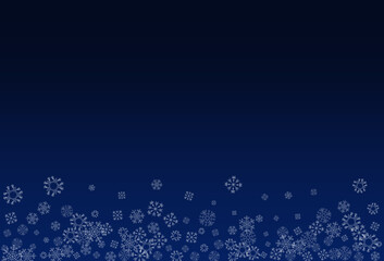 Silver Snowfall Vector Blue Background. Falling