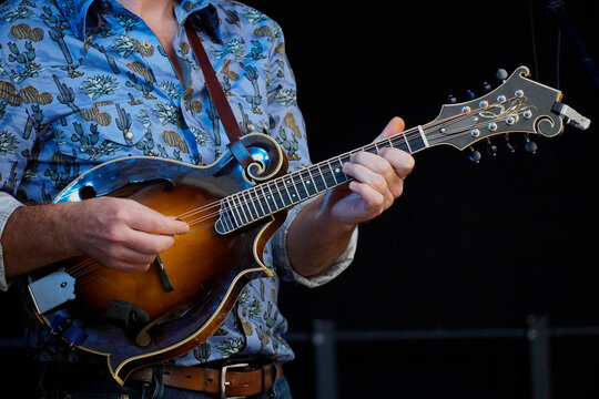 Close-up of a musician playing a mandolin