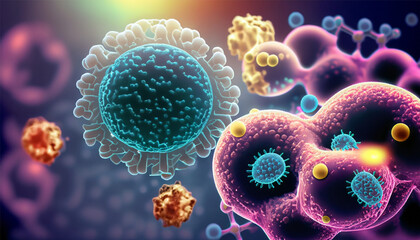 Magnified molecular structure of bacteria causing disease on glowing background