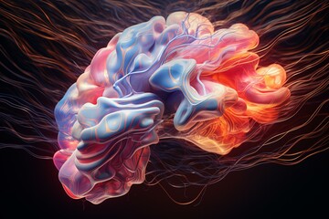 Abstract digital art portraying brains, intended to inspire artist creativity. Generative AI - obrazy, fototapety, plakaty
