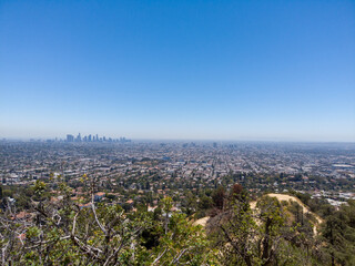 View of the Downtown Los Angeles Skyline, from the Griffith Observatory in Los Angeles, California, USA.