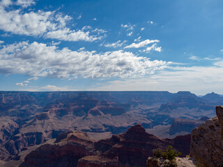 The South Rim of the Grand Canyon National Park, carved by the Colorado River in Arizona, USA. Amazing natural geological formation. The Mather Point.