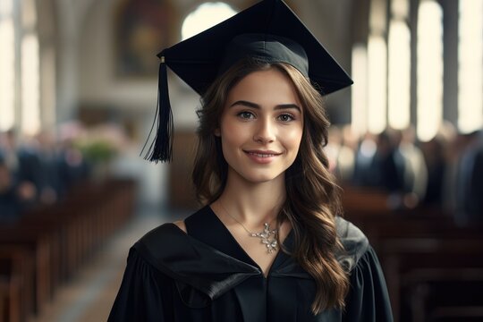 Joyful young woman at graduation, donning her cap, captures the excitement of early achievements. This image reflects the pride of reaching educational milestones and the promise of a bright future.