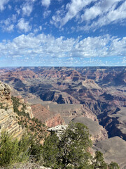 The South Rim of the Grand Canyon National Park, carved by the Colorado River in Arizona, USA. Amazing natural geological formation. The Mather Point.